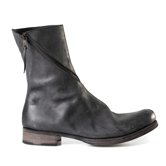 MA+ Maurizio Amadei Spiral Side Zip Boot S1G3Z Black Distressed Leather 8.5-9 39 - Picture 1 of 15